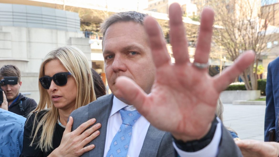 Former JEA CEO Aaron Zahn leaves federal court after his guity verdict on March 15, 2024. 