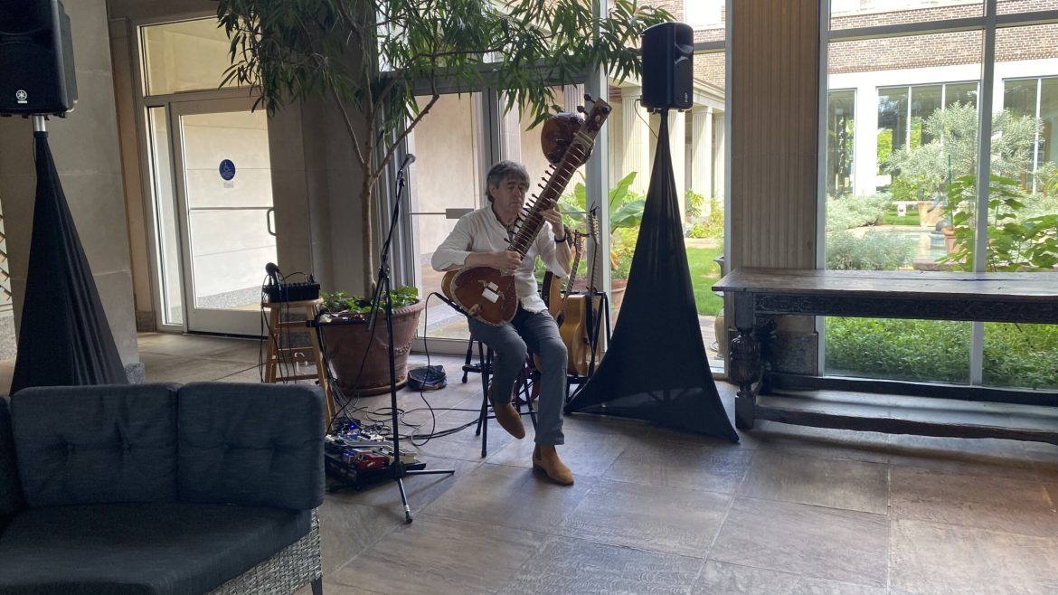 Arvid Smith plays the Sitar at the Cummer Museum of Arts and Gardens during a performance on Wednesday, July 17, 2024. l Steven Ponson, Jacksonville Today.