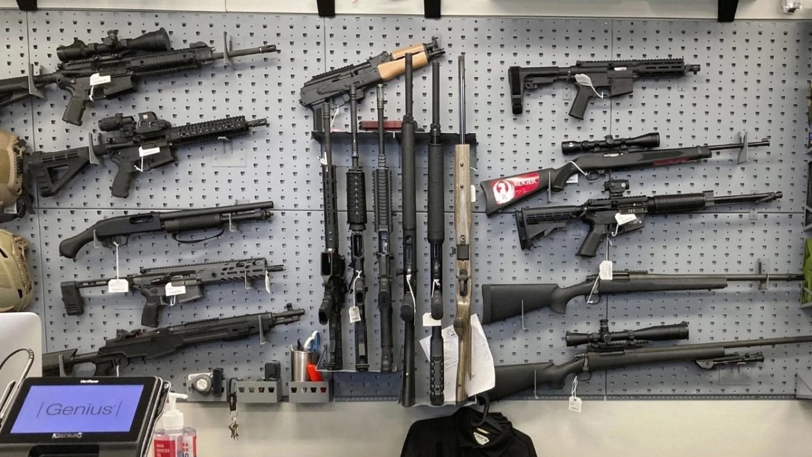 Guns for sale in a gun shop.