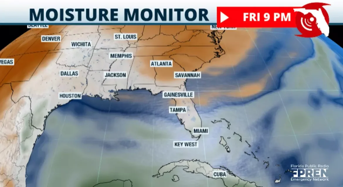 A umidade permanece no sul da Flórida na sexta -feira, enquanto o norte fica sob uma folha de ar seco, o que limitará a atividade de tempestade.