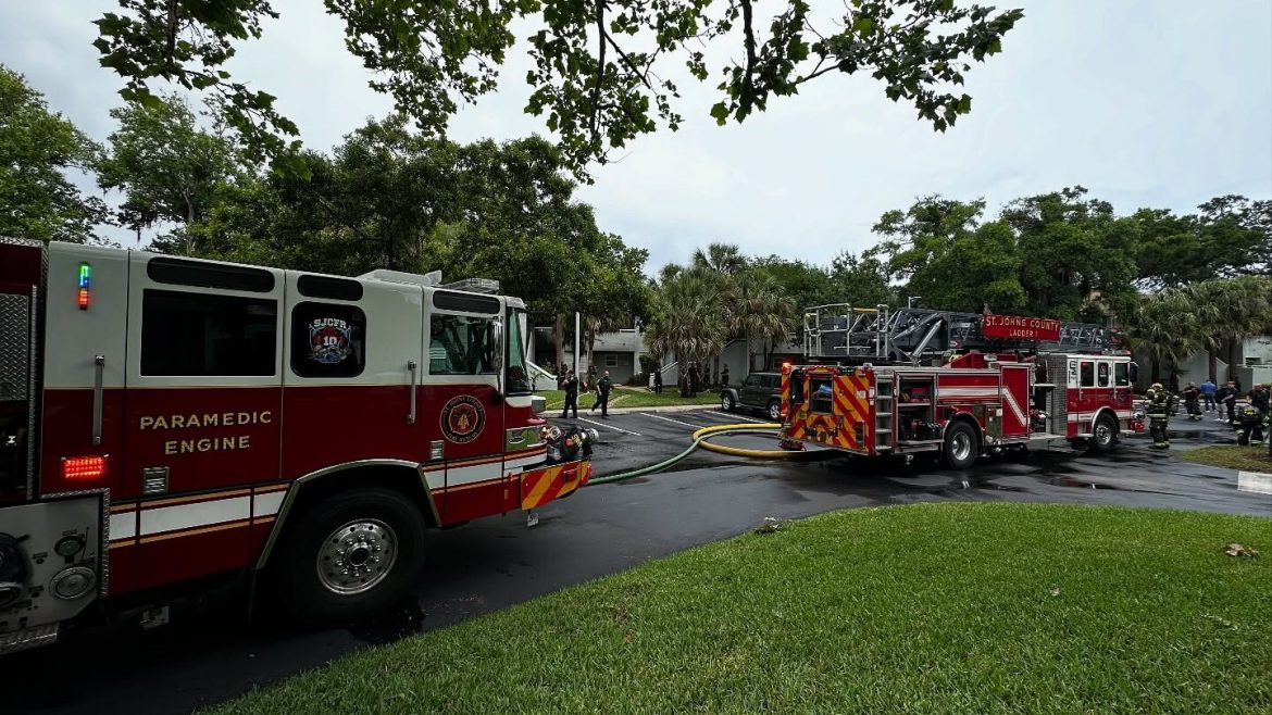 Fire trucks at a fire in St. Johns County