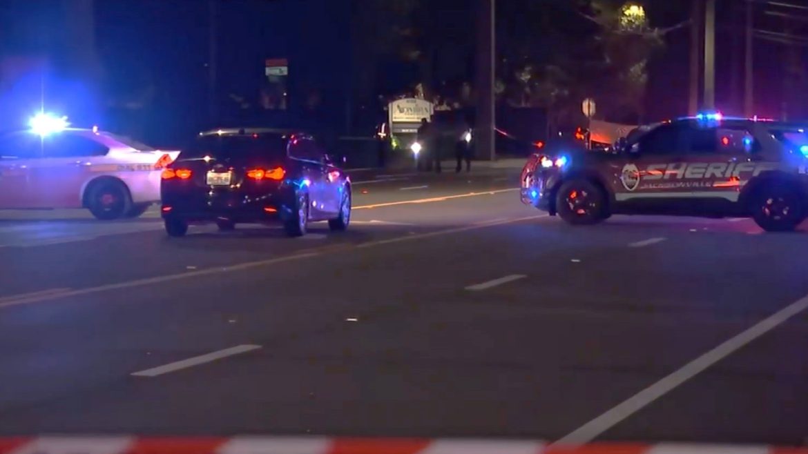 Baymeadows Road after pedestrian was hit and killed