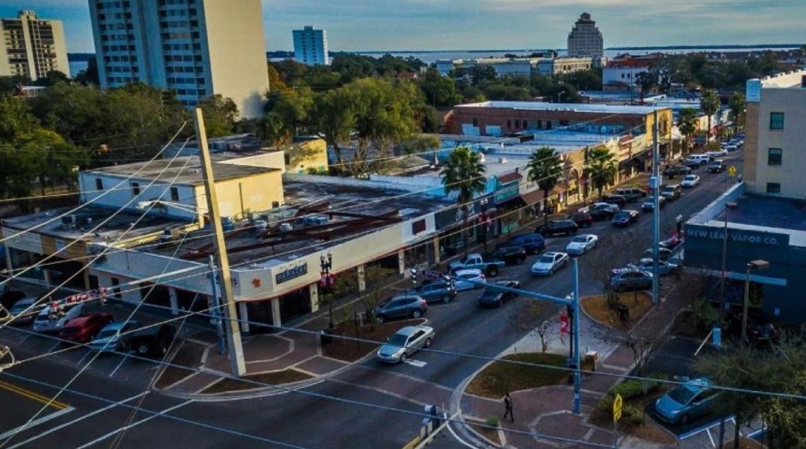 Aerial view of Five Points