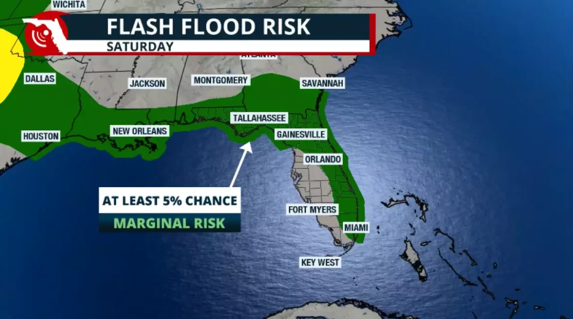 Sábado traz uma chance de inundação repentina pela metade oriental da Península e do Panhandle.