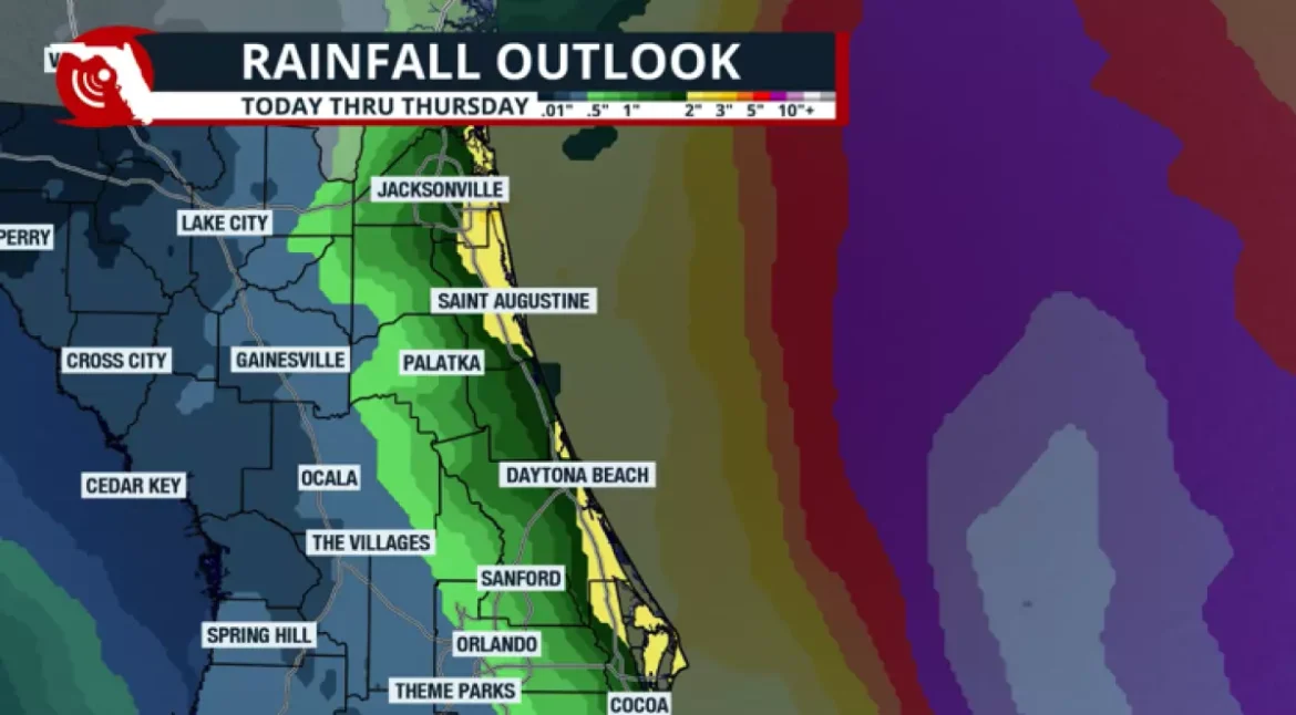 A costa imediata entre o centro e o norte da Flórida pode ter alguns pontos com até 2,5 polegadas de chuva à medida que as faixas de chuva de Imelda se movem esporadicamente.